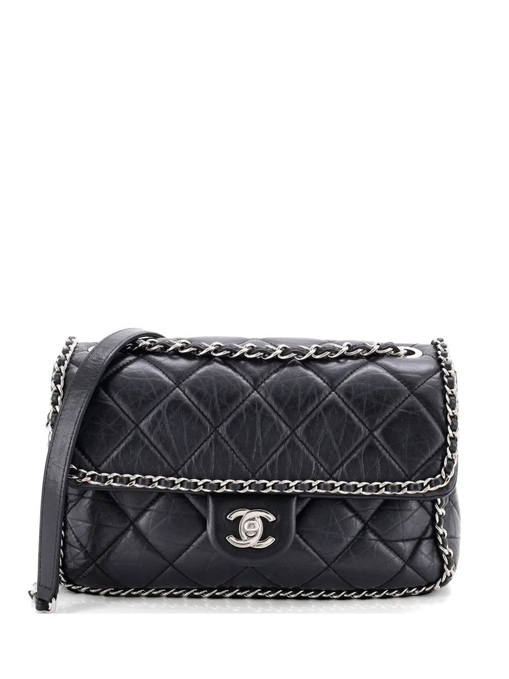 CHANEL Pre-Owned Running Chain Around Flap Bag Quilted Crumpled Calfskin Medium crossbody bag - Nero