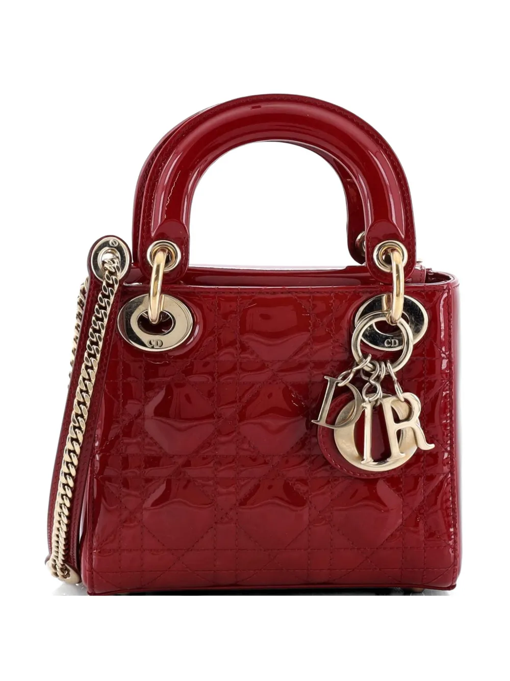 Christian Dior Pre-Owned Lady Dior Chain Bag Cannage Quilt Patent Mini satchel - Rosso
