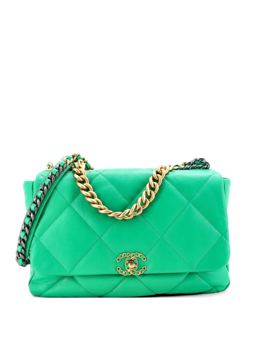 CHANEL Pre-Owned 19 Flap Bag Quilted Leather Maxi crossbody bag - Verde