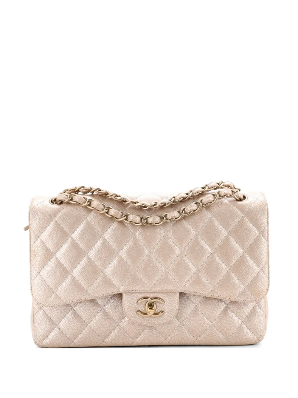 CHANEL Pre-Owned Classic Double Flap Bag Quilted Iridescent Caviar Jumbo shoulder bag - Neutrals