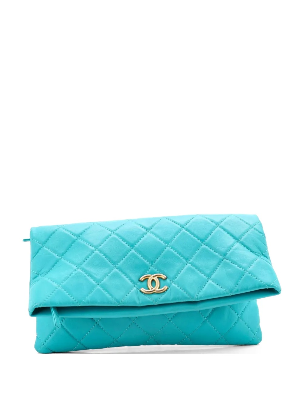 CHANEL Pre-Owned CC Foldover Quilted Lambskin Large clutch bag - Blu