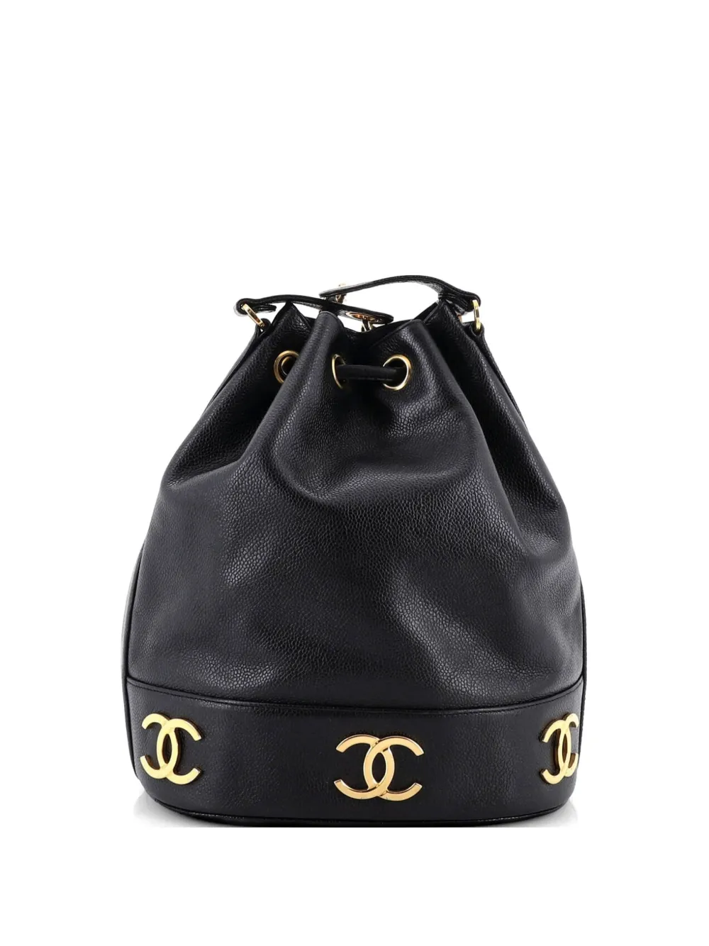CHANEL Pre-Owned Metal CC Drawstring Caviar Small bucket bag - Schwarz