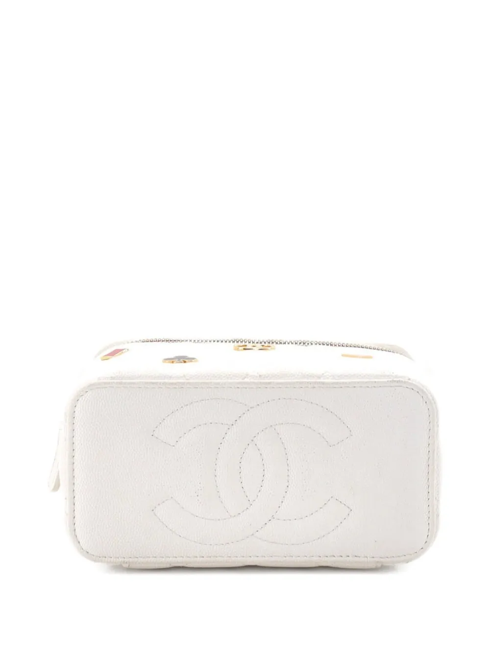 CHANEL Pre-Owned Coco Casino Vanity Case with Chain Quilted Caviar Small pouch - Bianco