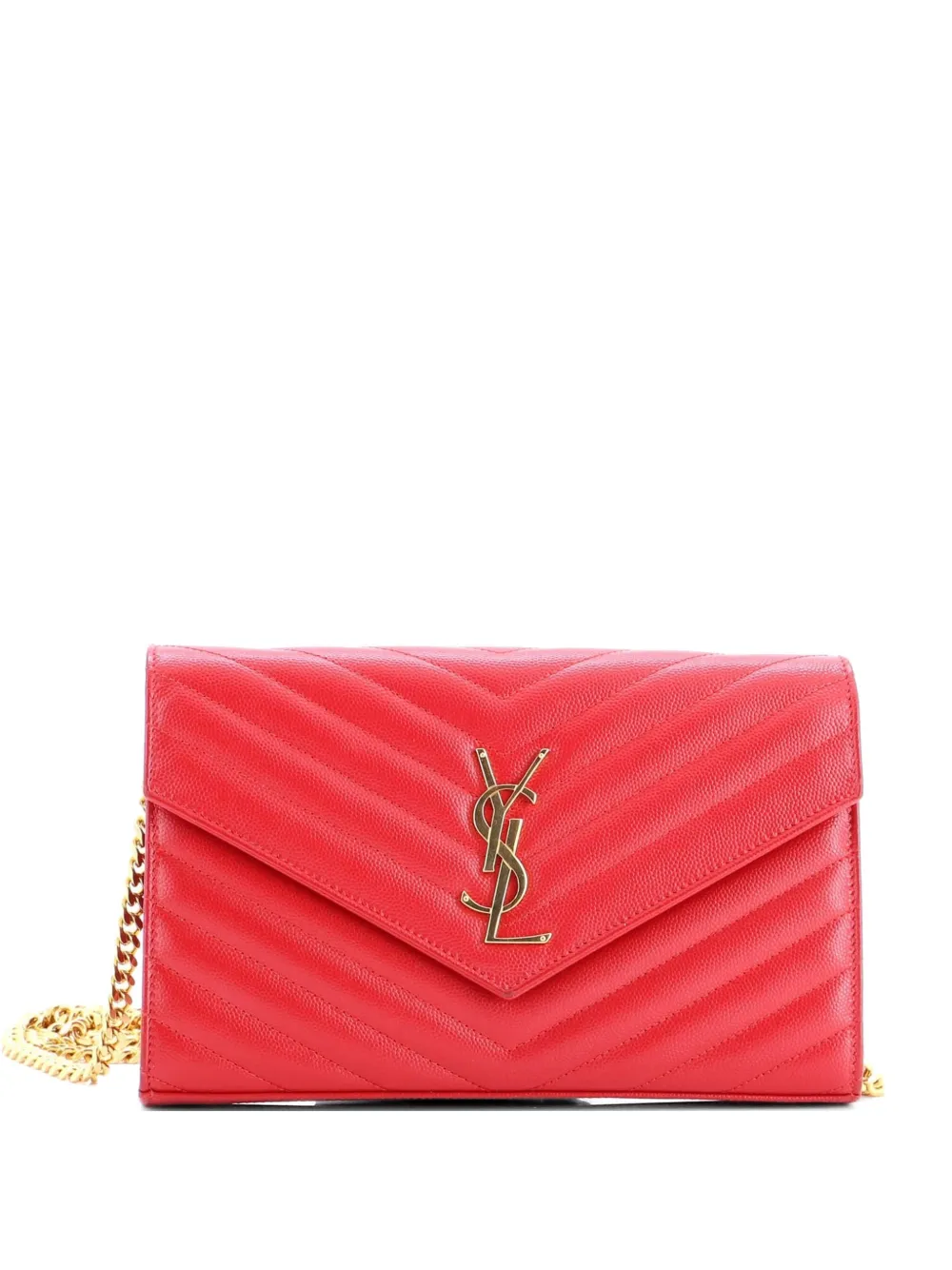Saint Laurent Pre-Owned Classic Monogram Wallet on Chain Matelasse Chevron Leather Medium crossbody bag - Rosso