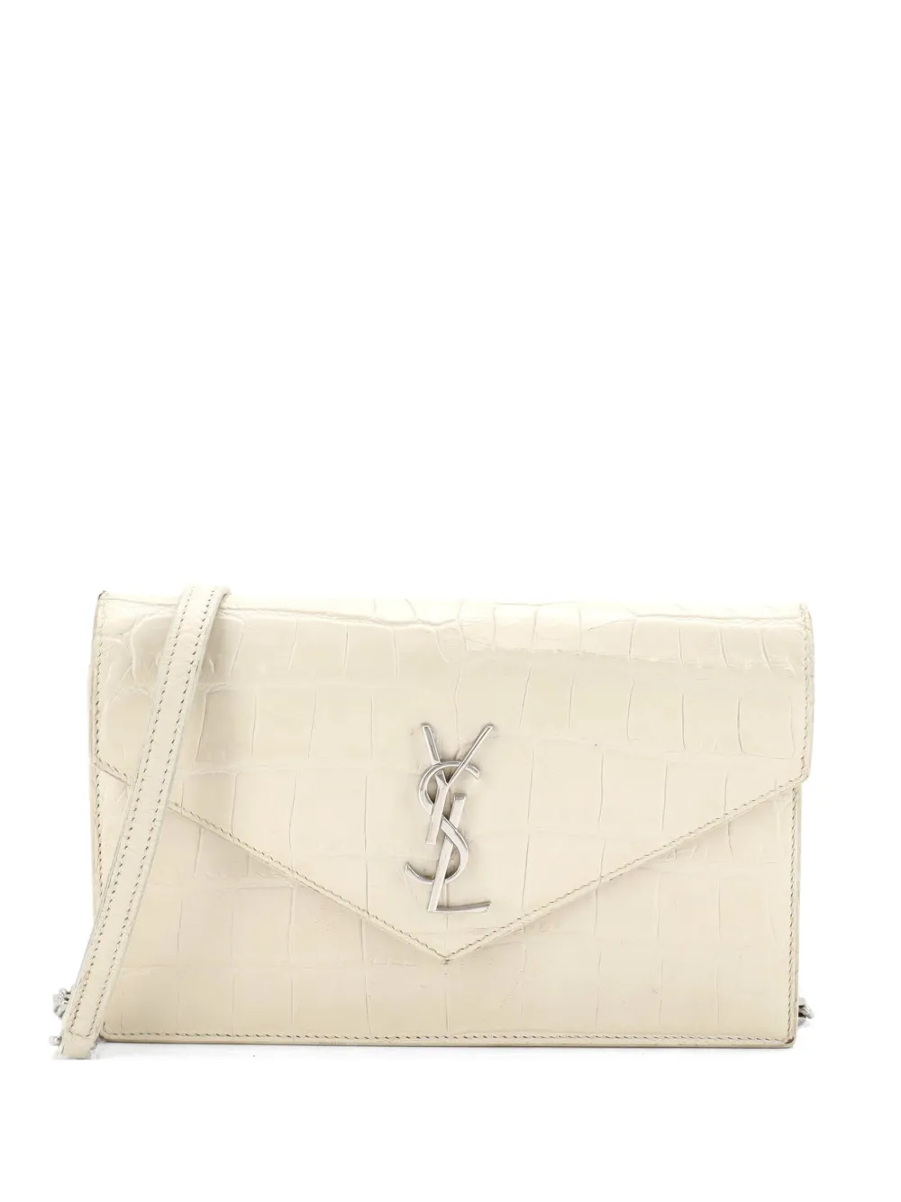 Saint Laurent Pre-Owned Uptown Chain Wallet Crocodile Embossed Leather crossbody bag - Bianco