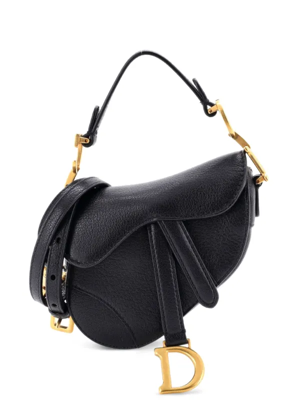 Dior Pre-owned Saddle Handbag with Strap Leather Micro Shoulder Bag in Black