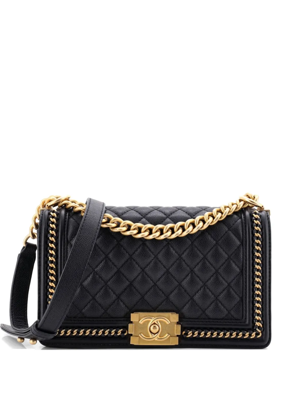CHANEL Pre-Owned Boy Flap Bag Quilted Caviar with Whipstitch Chain Detail Old Medium crossbody bag - Nero