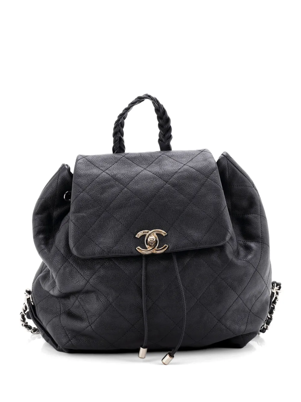 CHANEL Pre-Owned Braided With Style Drawstring Quilted Grained Calfskin backpack - Black