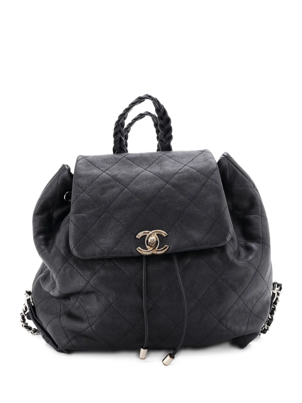 CHANEL Pre-Owned Braided With Style Drawstring Quilted Grained Calfskin backpack - Black