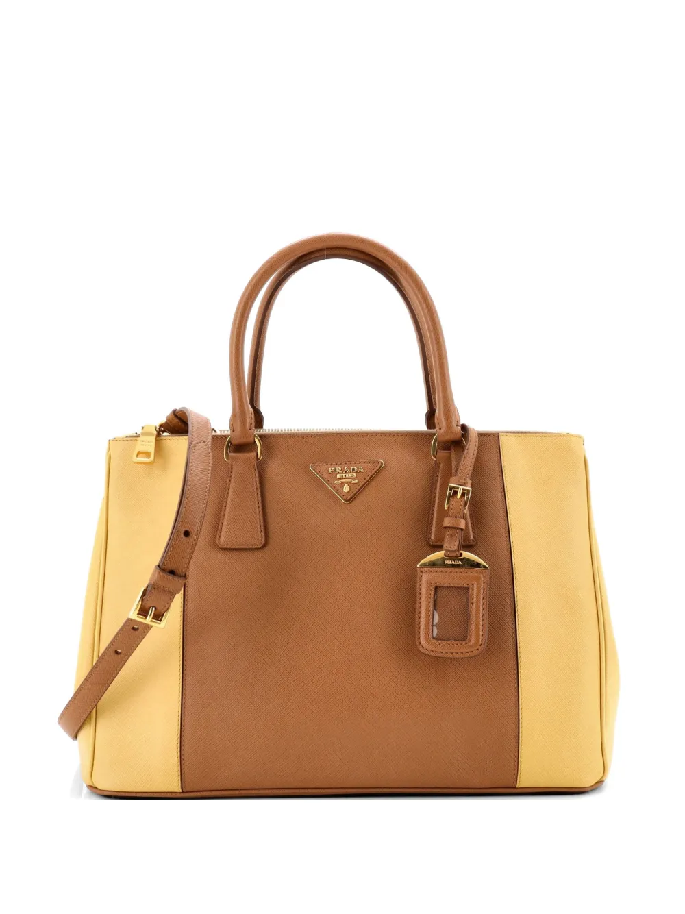 Prada Pre-Owned Bicolor Double Zip Lux Saffiano Leather Medium tote bag - Marrone