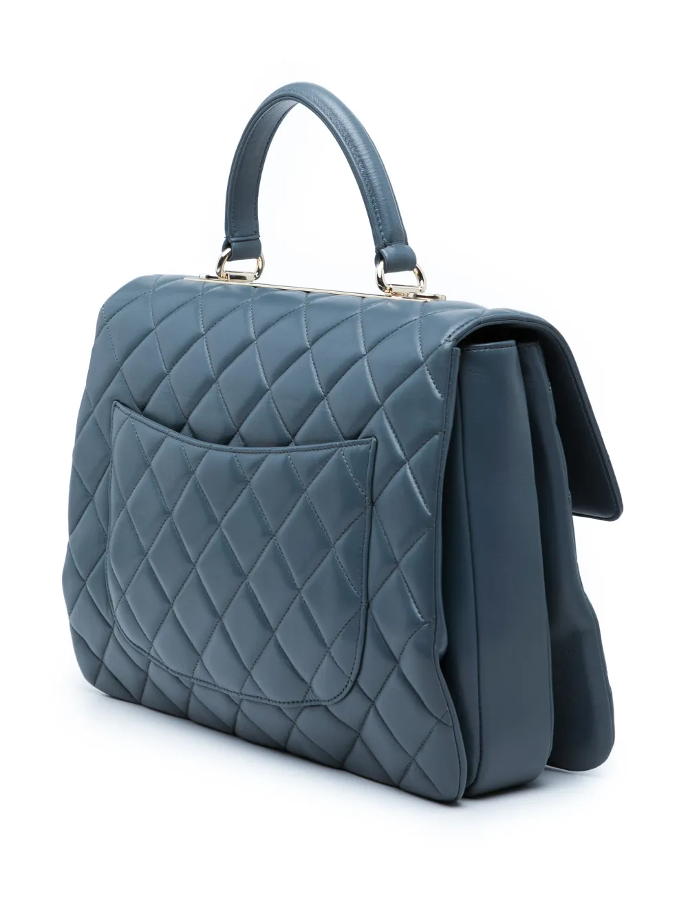 Chanel Pre-owned 2018-2019 Large Lambskin Trendy CC Top Handle Flap Satchel in Blue, view 3