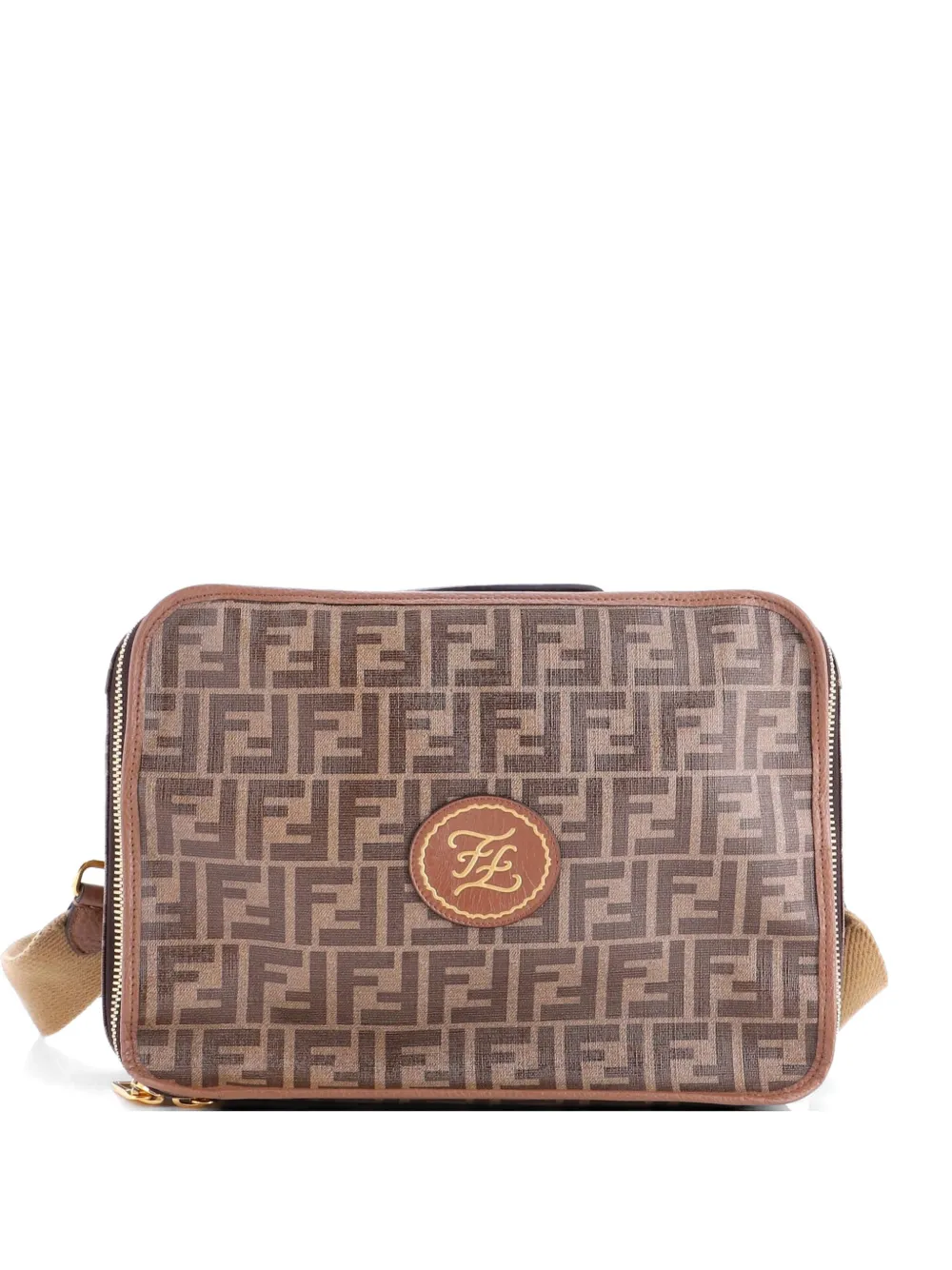 Fendi Pre-Owned Zip Around Travel Bag Zucca Coated Canvas Small business bag - Marrone