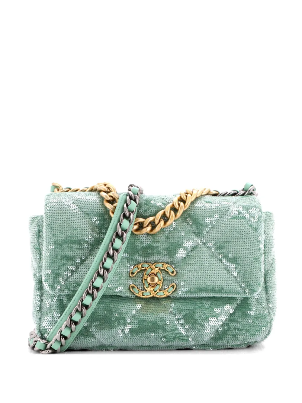 CHANEL Pre-Owned 19 Flap Bag Quilted Sequins Medium shoulder bag - Green