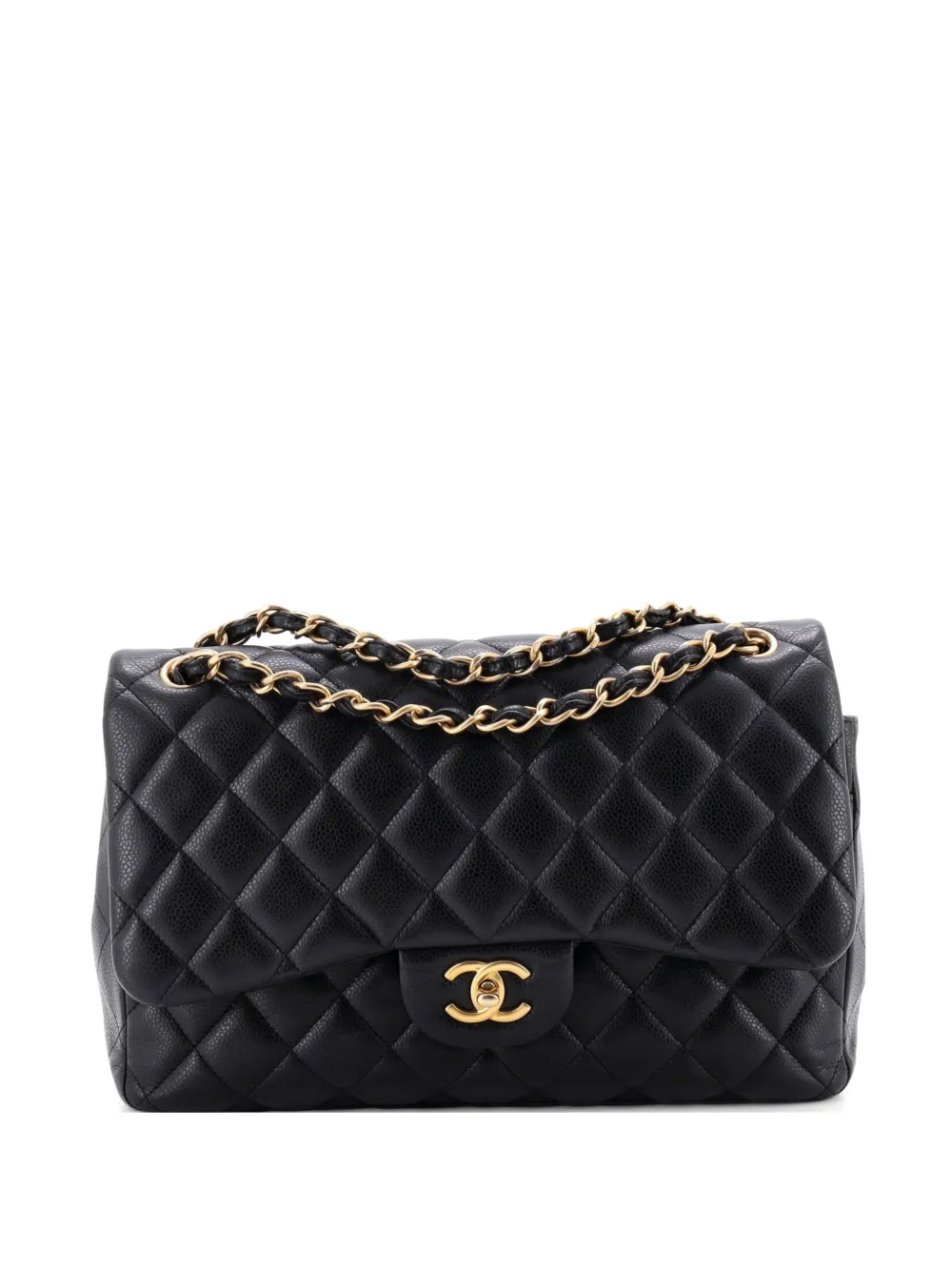 CHANEL Pre-Owned Borsa a spalla Jumbo Classic Double Flap in pelle Caviar trapuntata - Nero