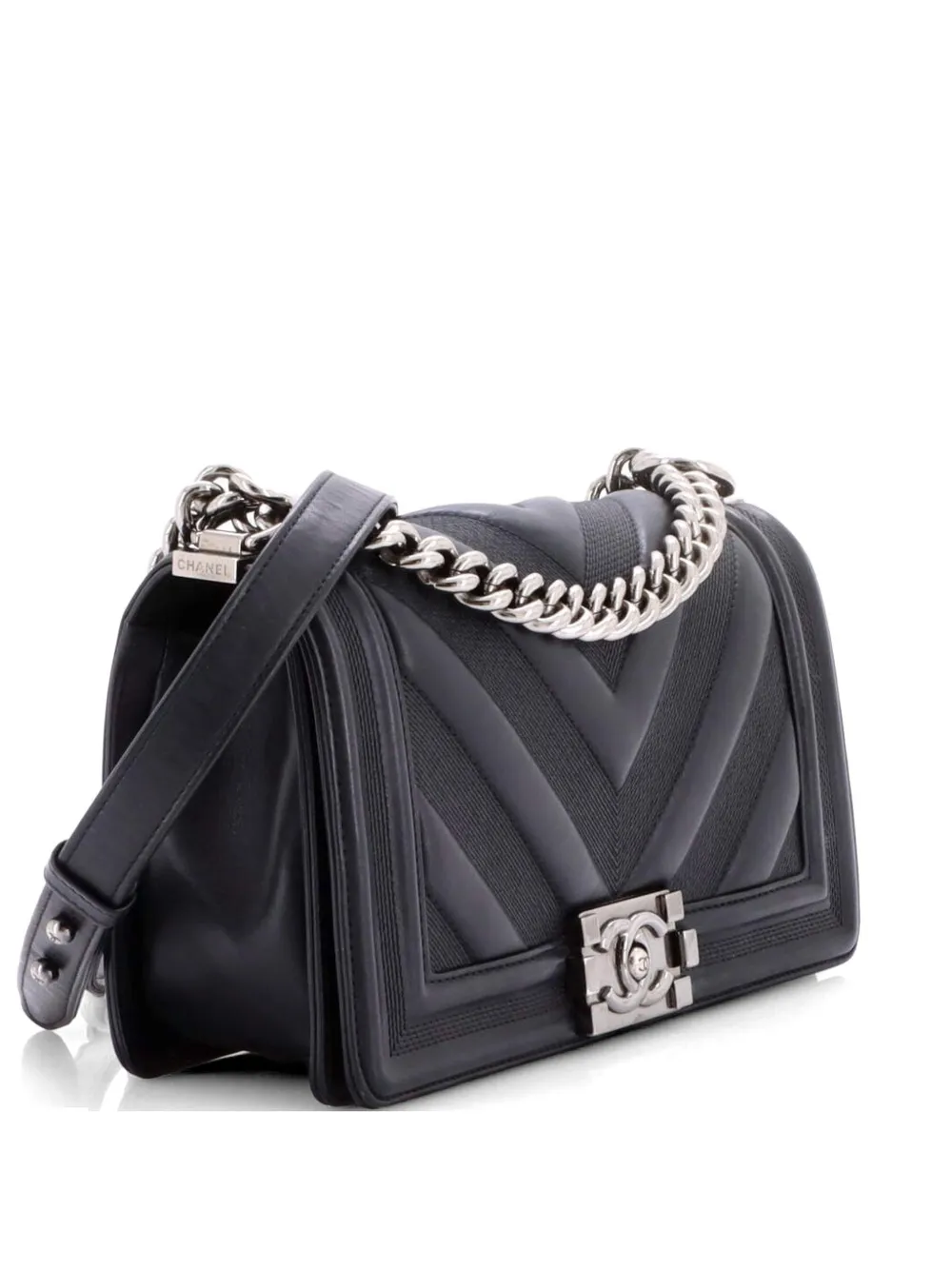 CHANEL Pre-Owned Mittelgroße Boy Chevron Schultertasche aus Lammleder - Schwarz