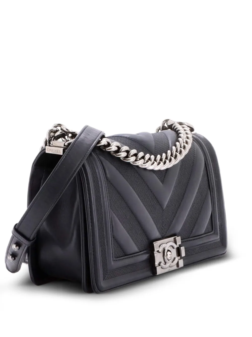 CHANEL Pre-Owned Borsa a spalla Boy Flap Bag media in pelle di agnello con motivo chevron e battente - Nero