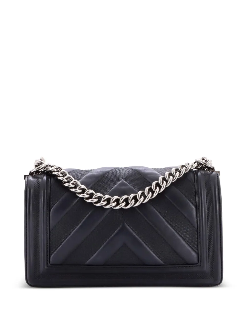  Chanel Pre-owned Sac Porté épaule En Cuir D'agneau Matelassée à Chevrons Perforé Et Rabat Boy Médium - Noir 