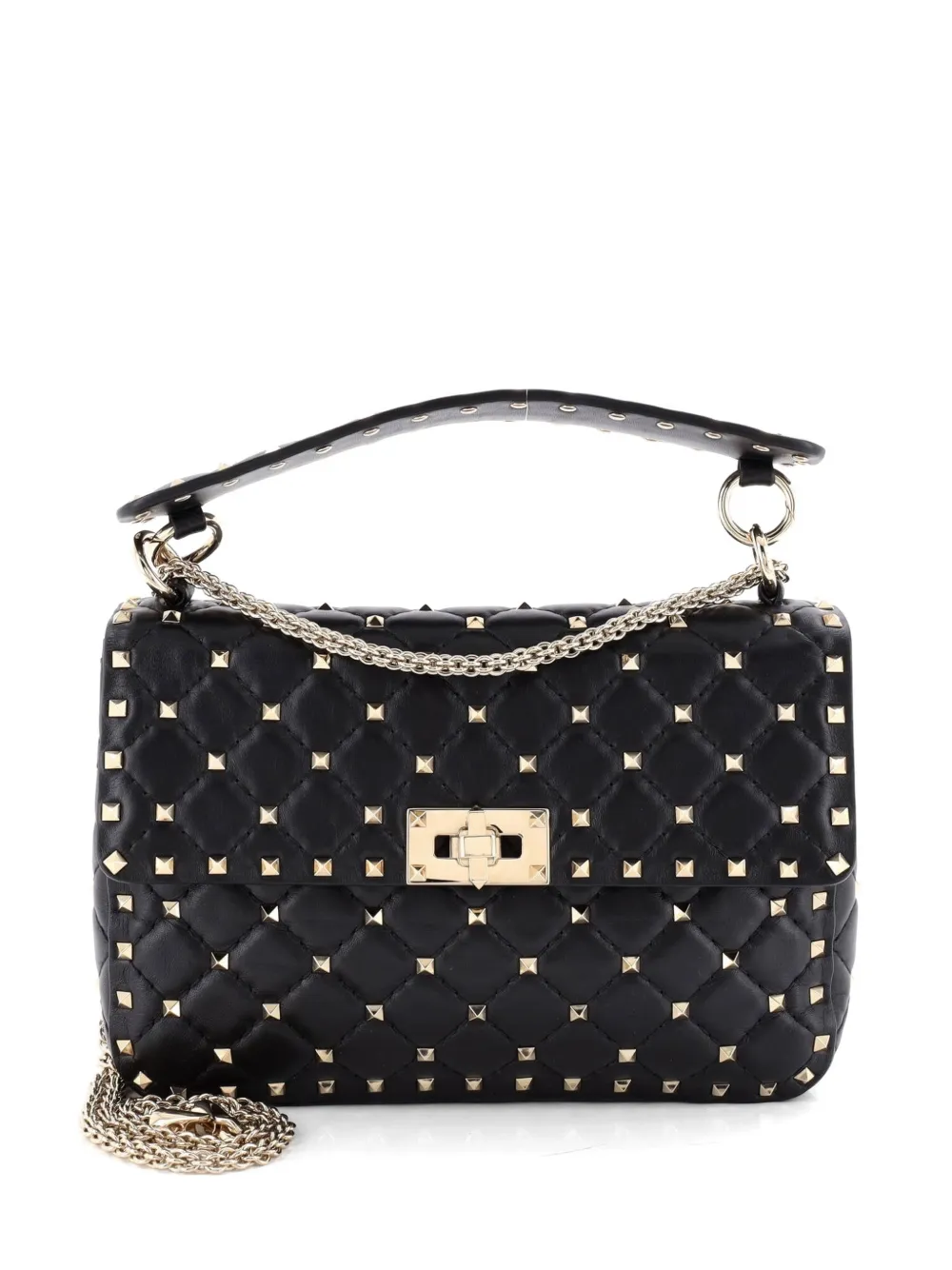 Valentino Garavani Pre-Owned Rockstud Spike Flap Bag Quilted Leather Medium crossbody bag - Nero