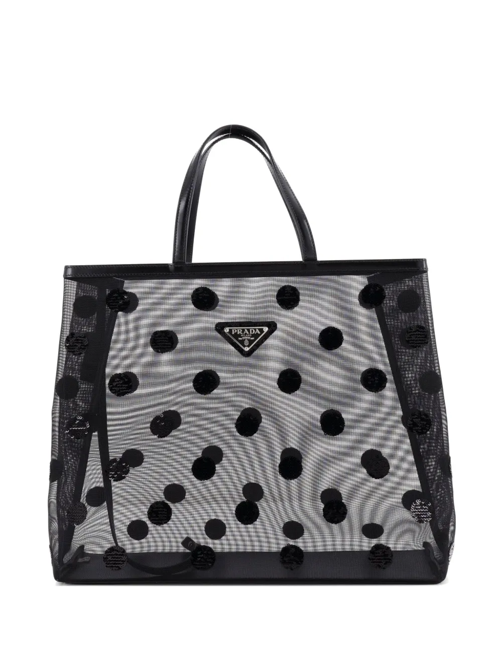 Prada Pre-Owned Große Tote Bag aus Mesh mit Pailletten und Logo - Schwarz