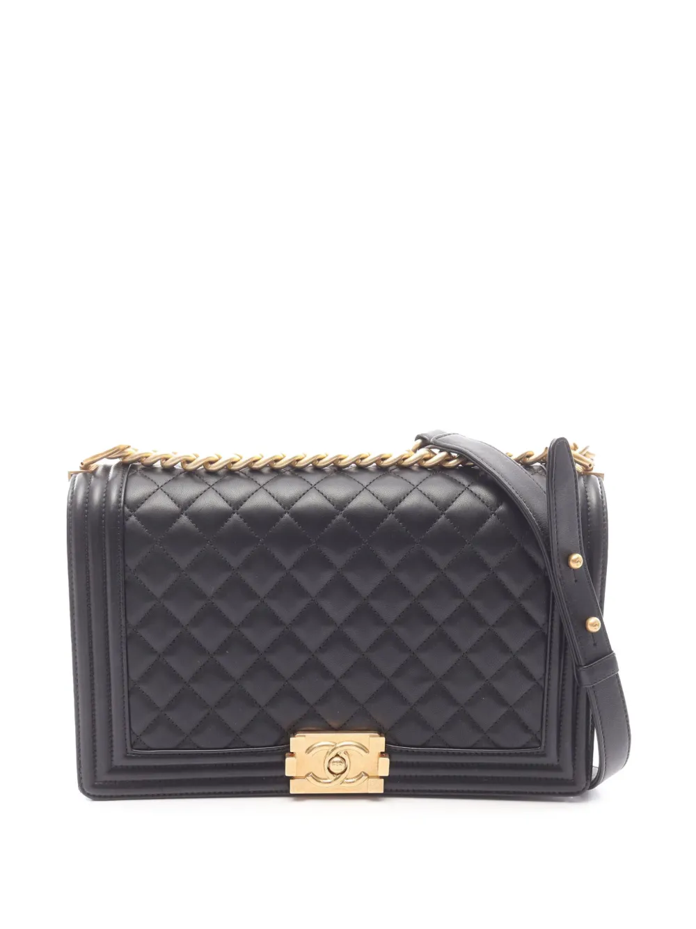 CHANEL Pre-Owned 2016-2017 Large Quilted Lambskin Boy Flap crossbody bag - Nero