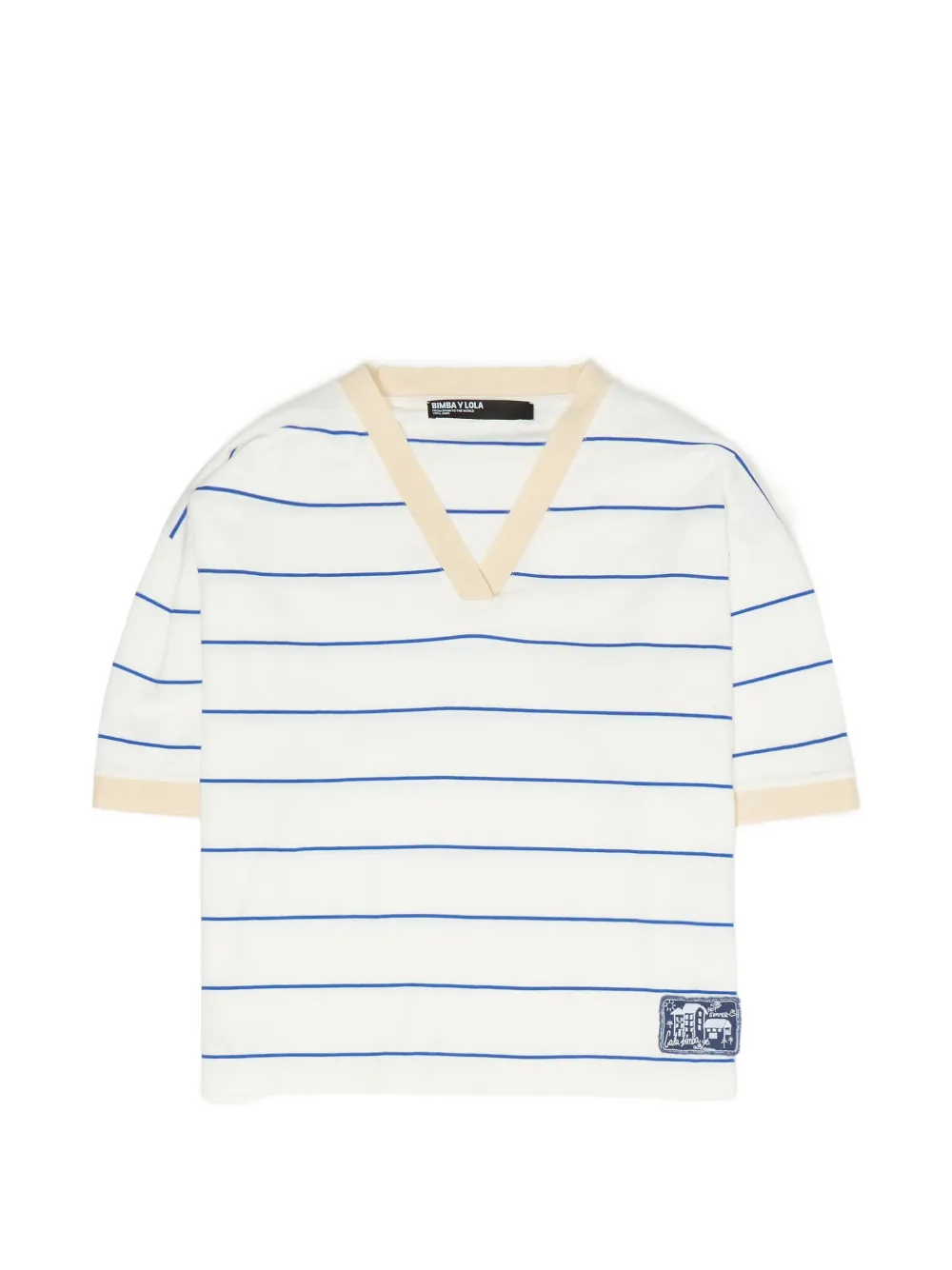 Bimba y Lola Gestreiftes T-Shirt mit Logo-Patch - Weiß