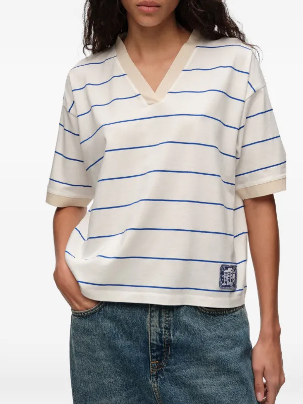 BIMBA Y LOLA Striped logo-patch T-shirt | White | FARFETCH CA