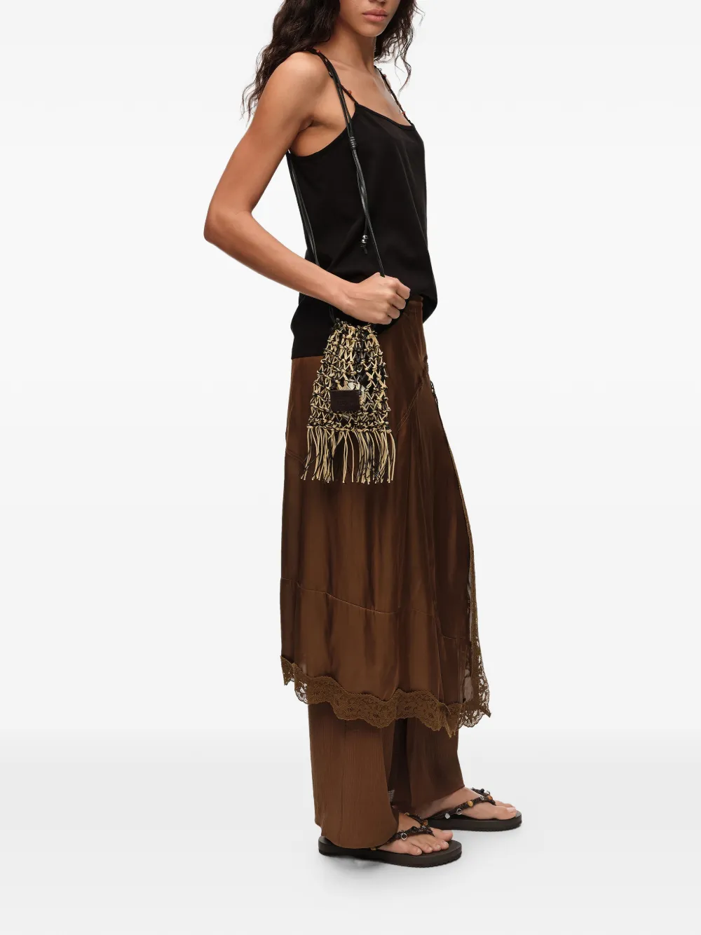 BIMBA Y LOLA Geknoopte bucket-tas met franje Beige