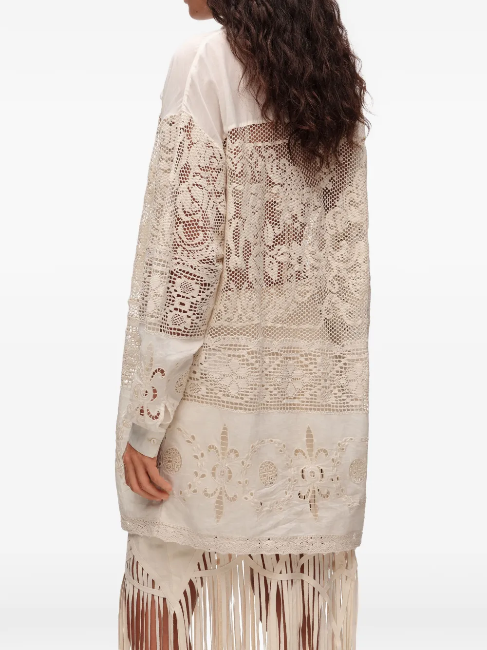 BIMBA Y LOLA Broderie anglaise blouse met kanten vlakken Beige
