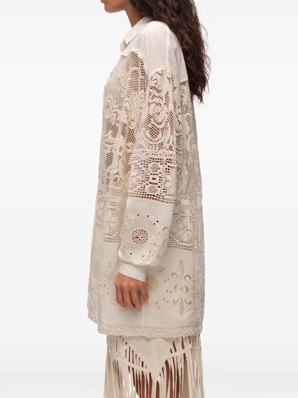 BIMBA Y LOLA Broderie anglaise blouse met kanten vlakken Beige