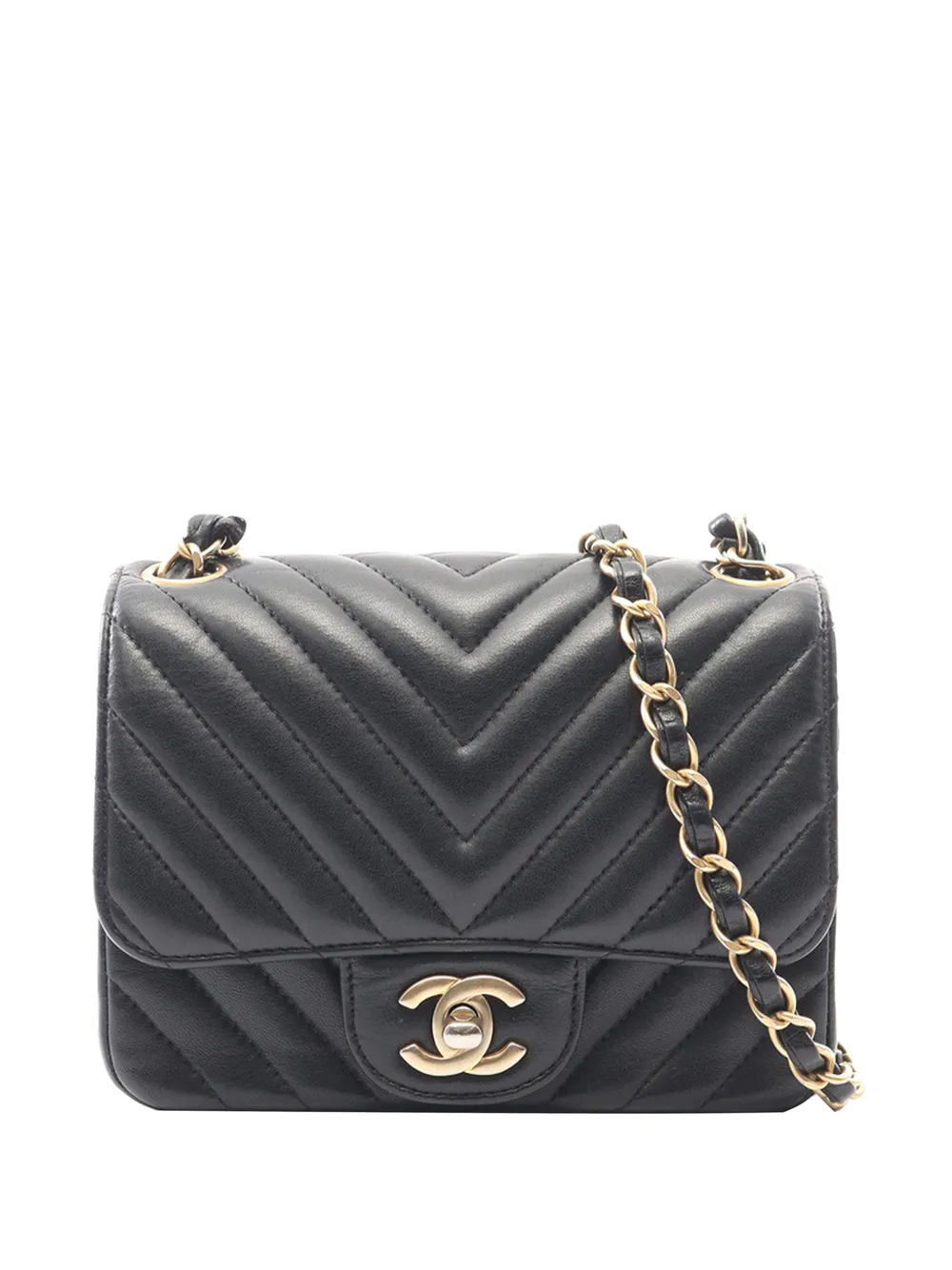 CHANEL Pre-Owned 2019 Mini Square Classic Chevron Lambskin Single Flap crossbody bag - Nero