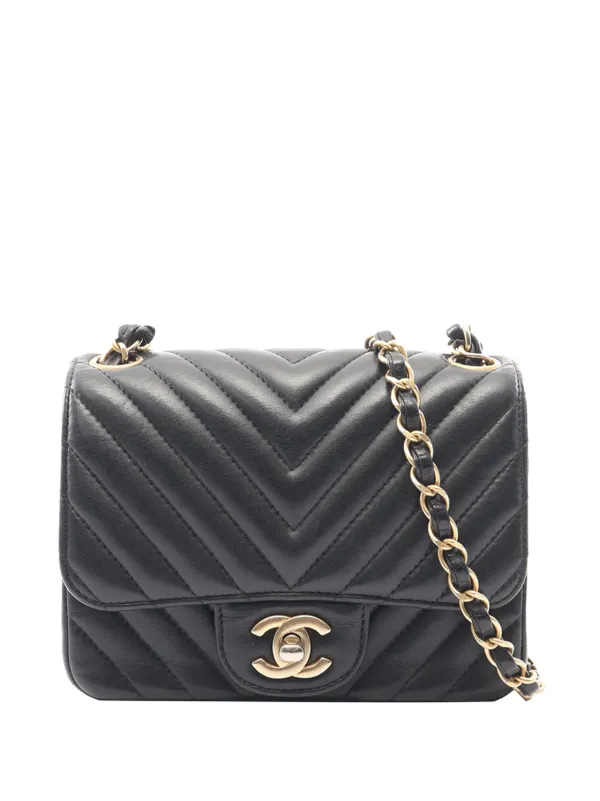 CHANEL Pre-Owned 2019 Mini Square Classic Chevron Lambskin Single