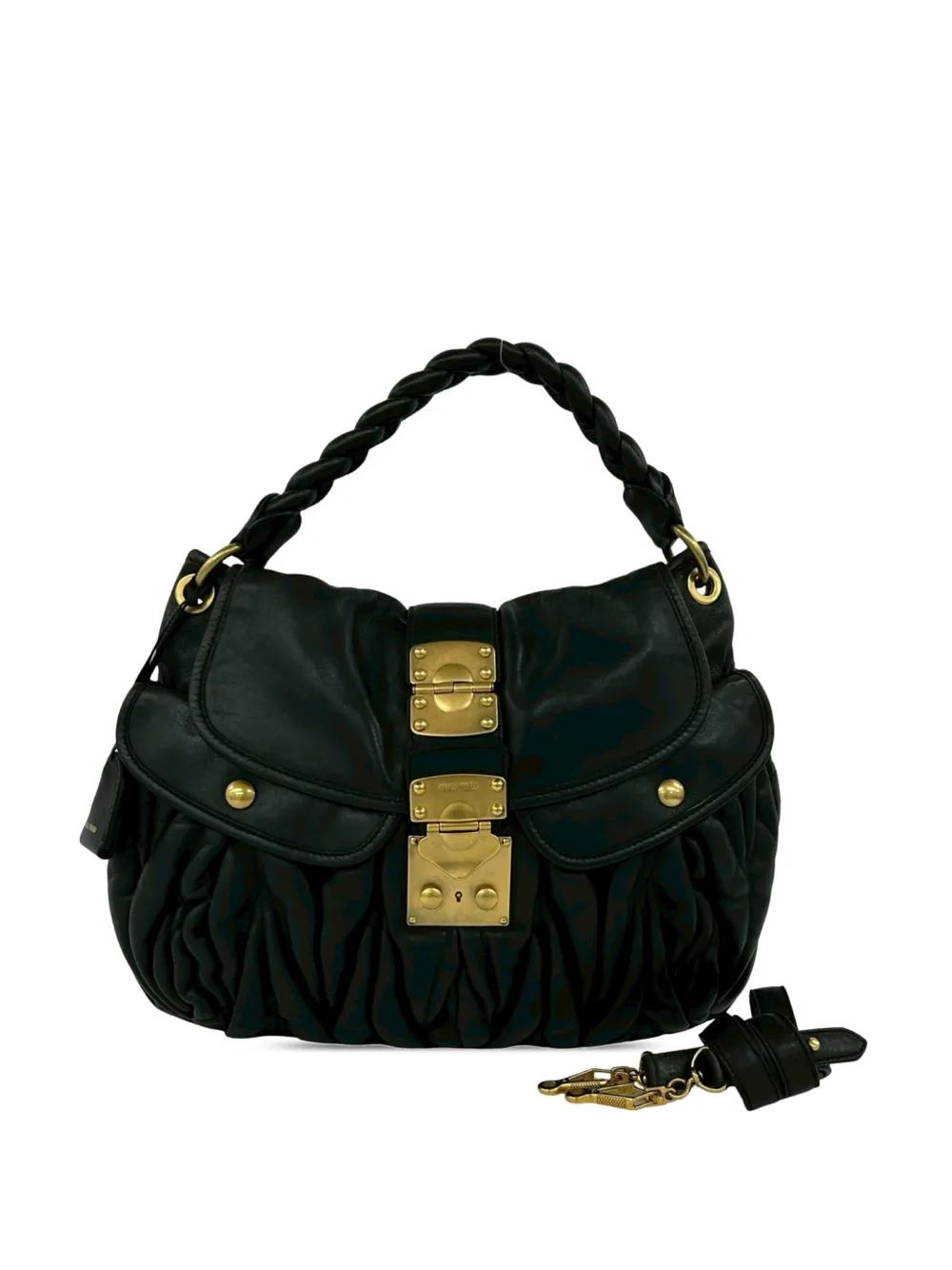 Pre-owned Miu Miu 2010-2026 Matelasse Nappa Coffer Satchel In Black