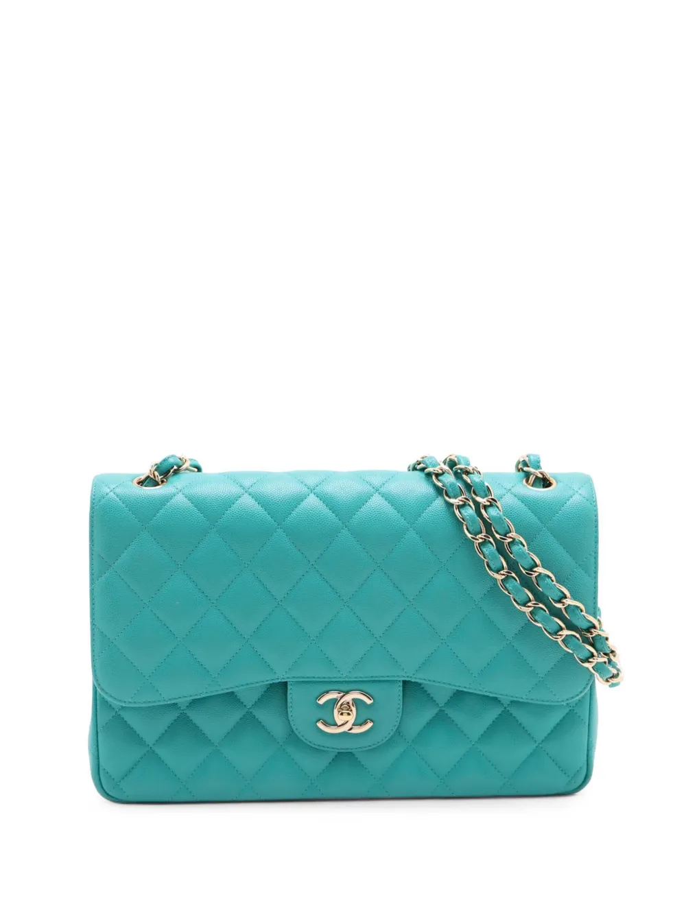 Pre-owned Chanel 2016-2017 Jumbo Classic Caviar Double Flap Shoulder Bag In Blue