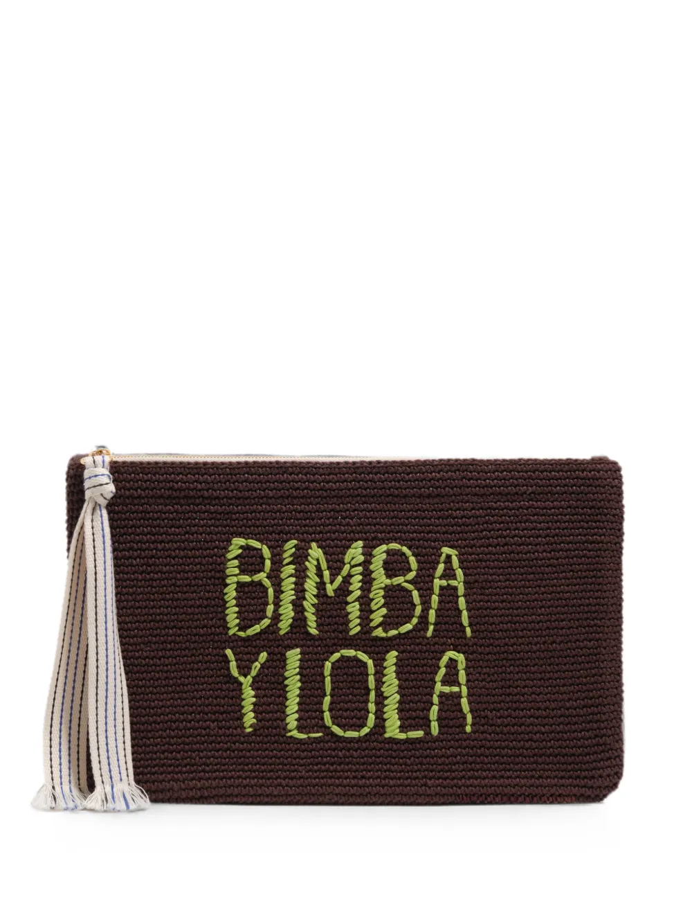 Bimba y Lola Große gehäkelte Clutch mit Logo-Stickerei - Braun