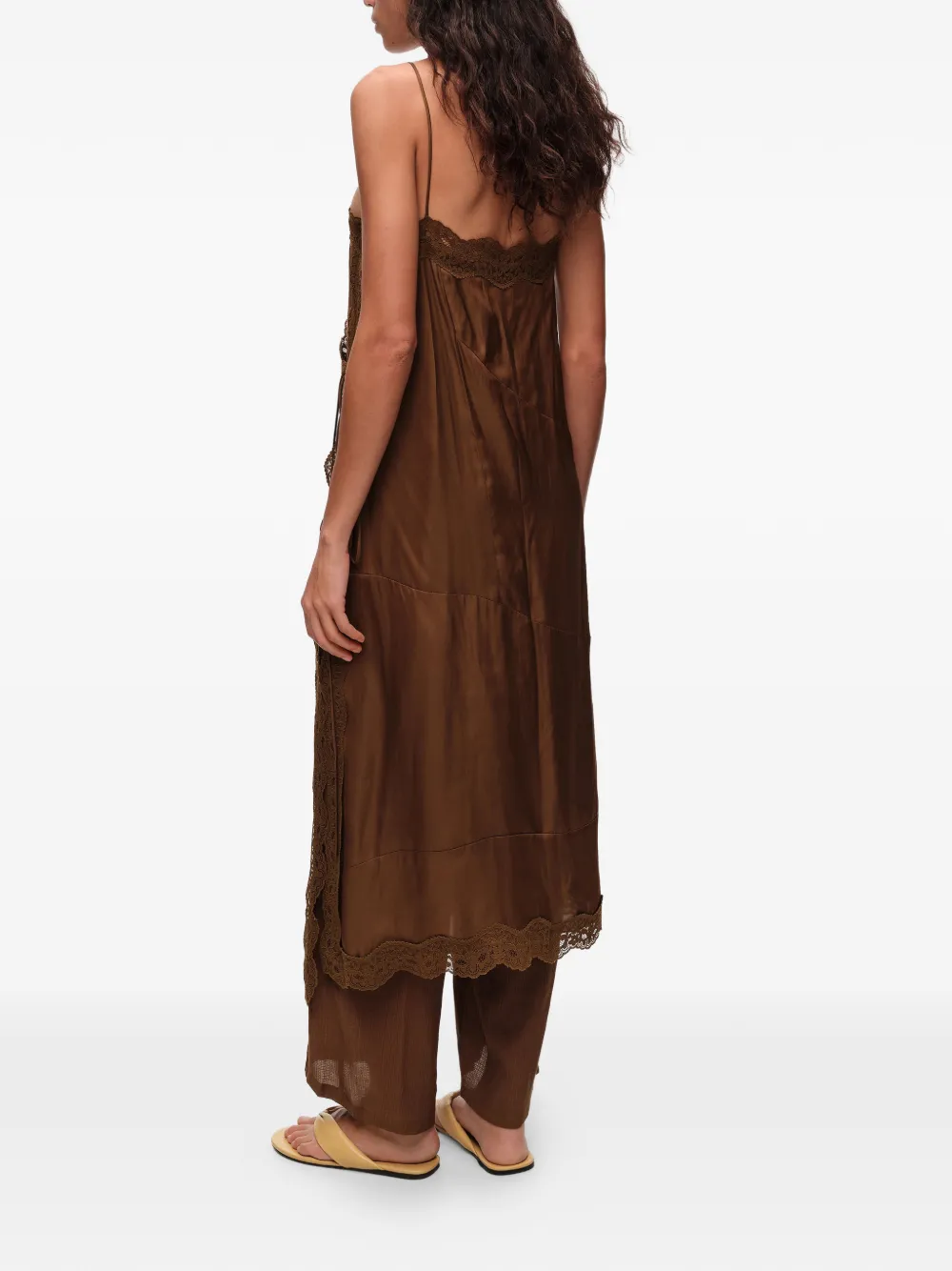 BIMBA Y LOLA Hybride maxi-wikkeljurk met broekrok en kanten afwerking Bruin
