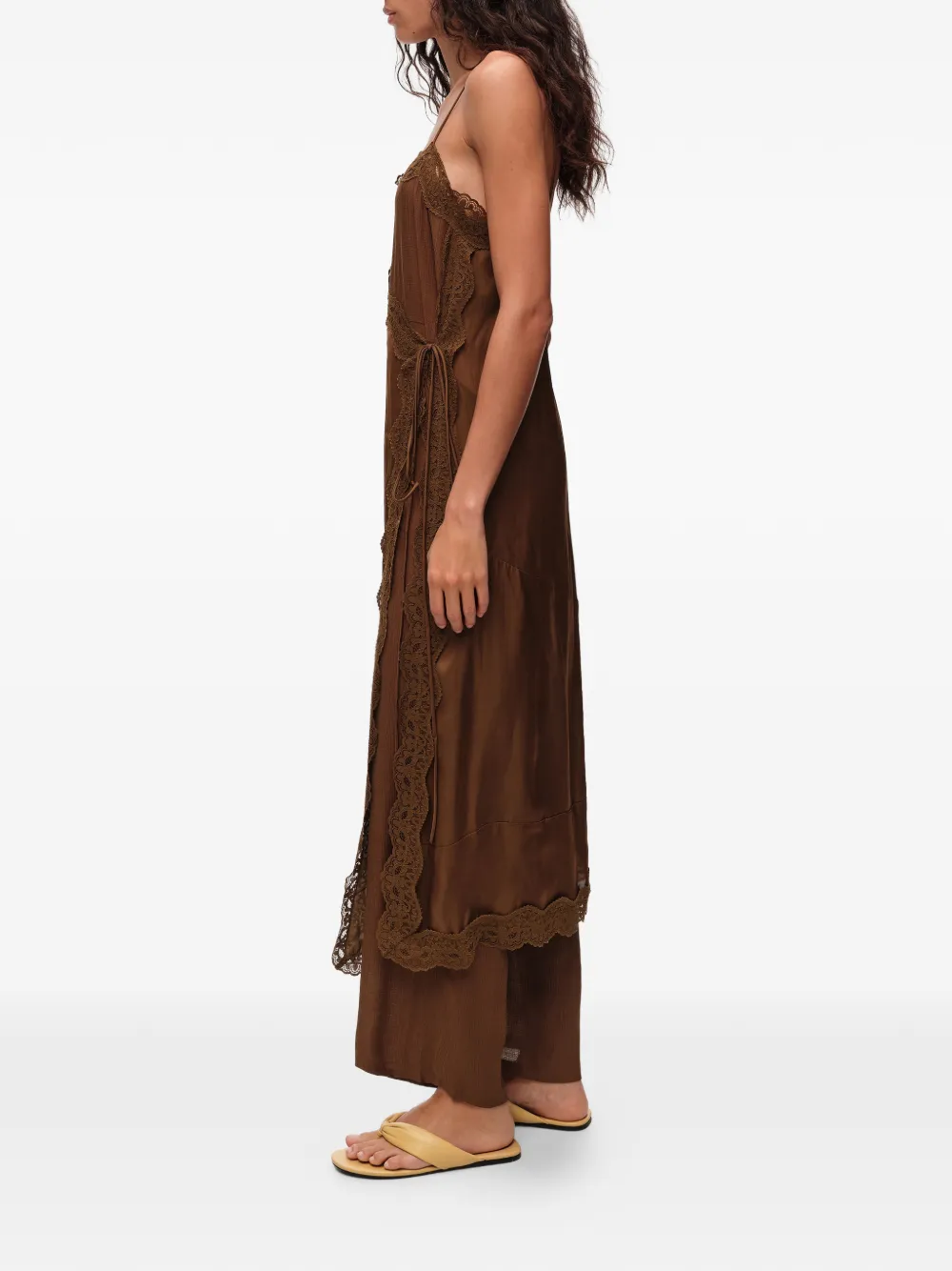 BIMBA Y LOLA Hybride maxi-wikkeljurk met broekrok en kanten afwerking Bruin