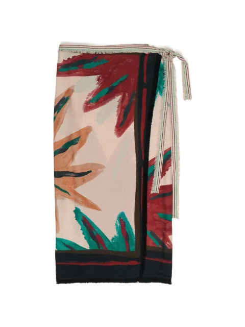 Bimba y Lola — sun-print fringed wrap midi skirt