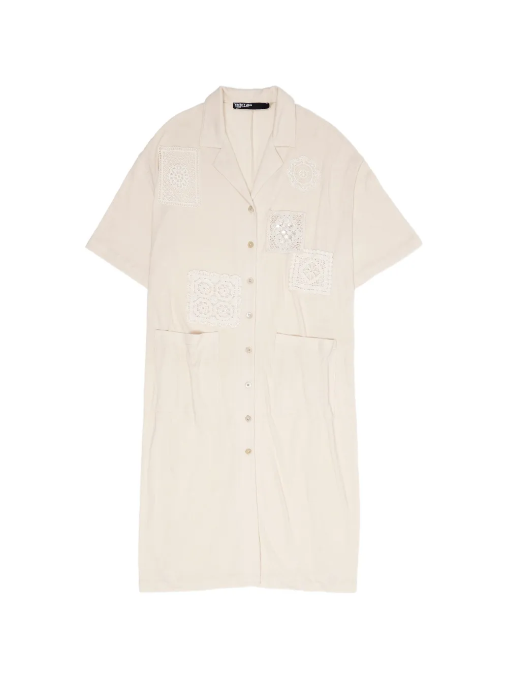 BIMBA Y LOLA beige shirt dress with crochet details