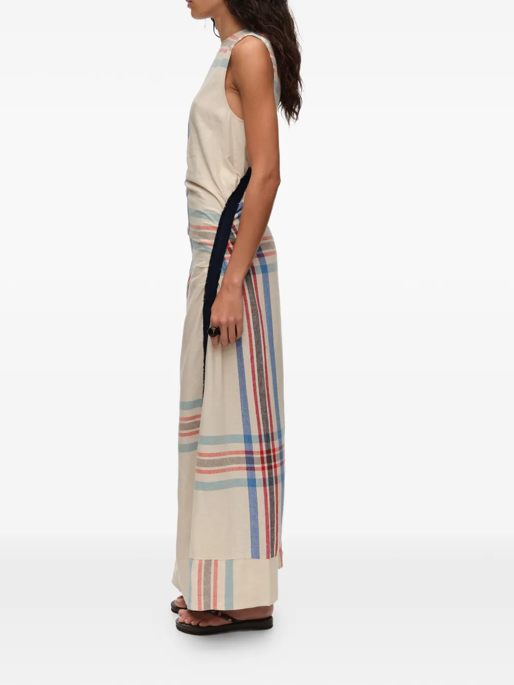 BIMBA Y LOLA Geruite maxi-jurk met franje afwerking Beige
