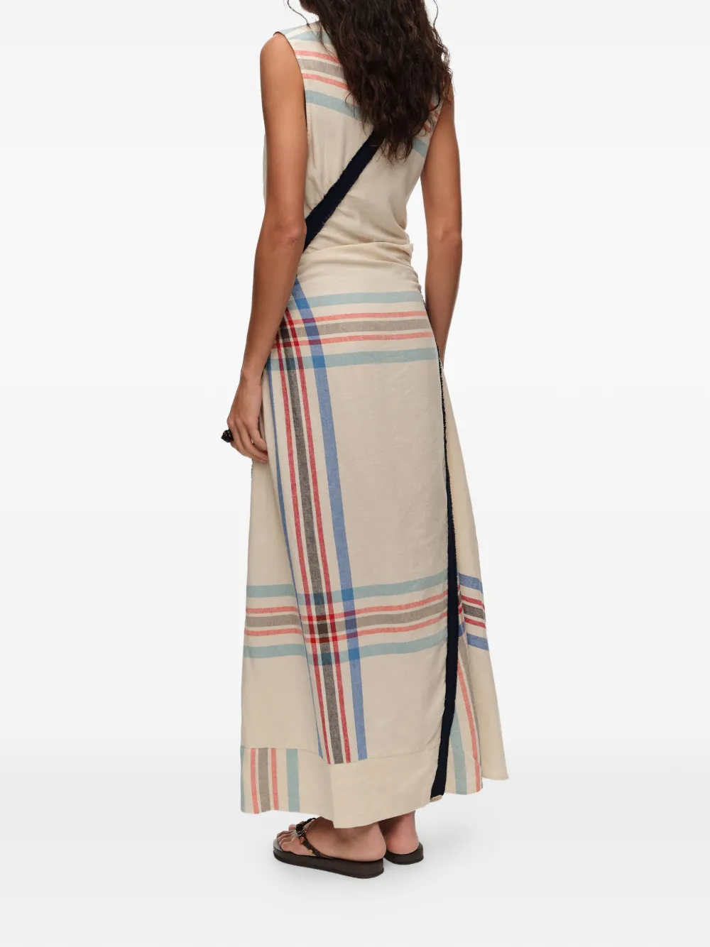 BIMBA Y LOLA Geruite maxi-jurk met franje afwerking Beige