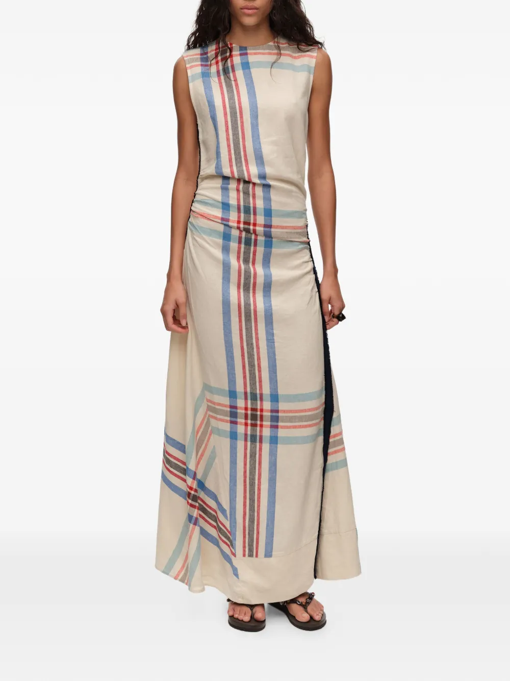 BIMBA Y LOLA Geruite maxi-jurk met franje afwerking Beige