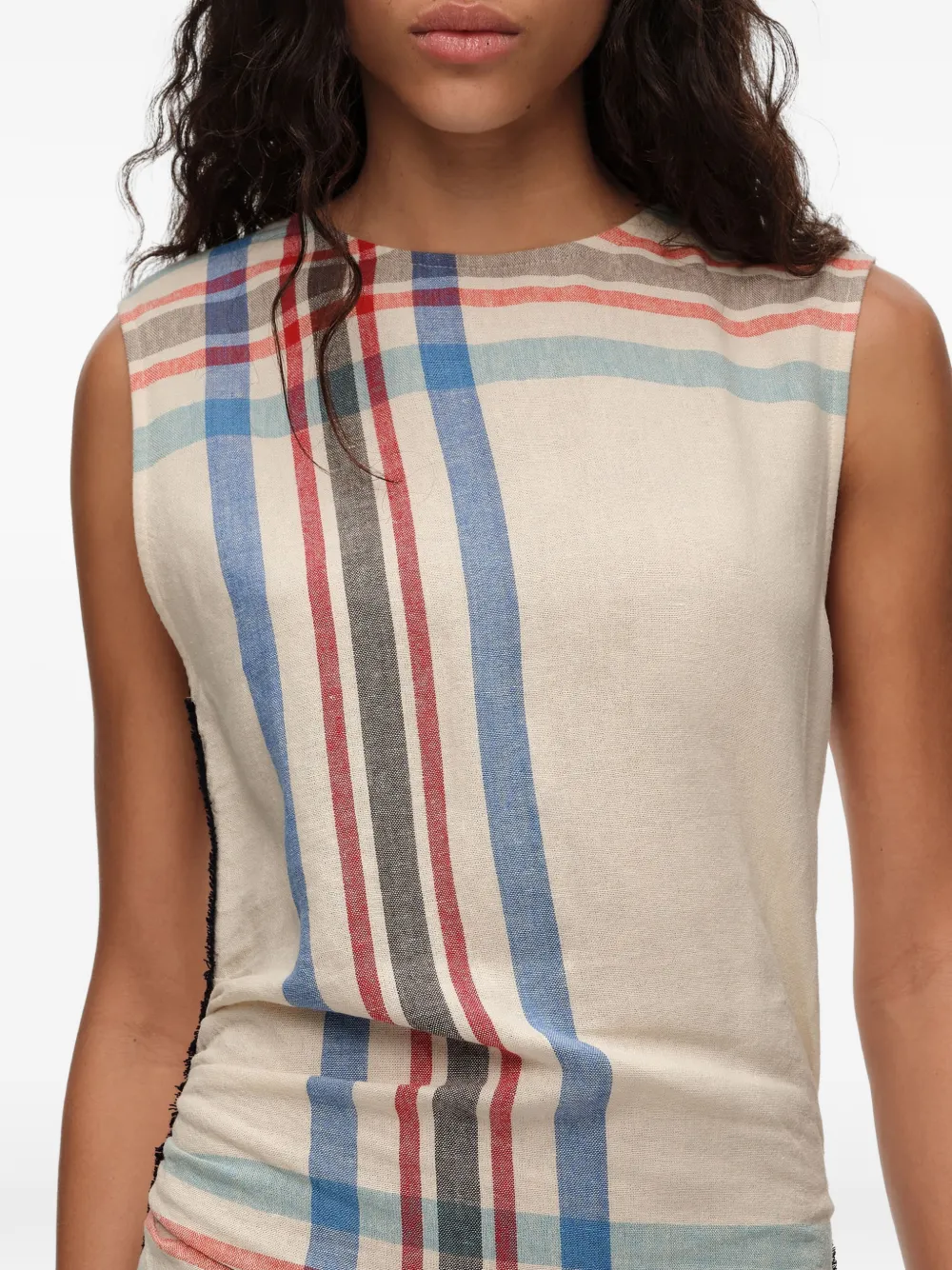 BIMBA Y LOLA Geruite maxi-jurk met franje afwerking Beige