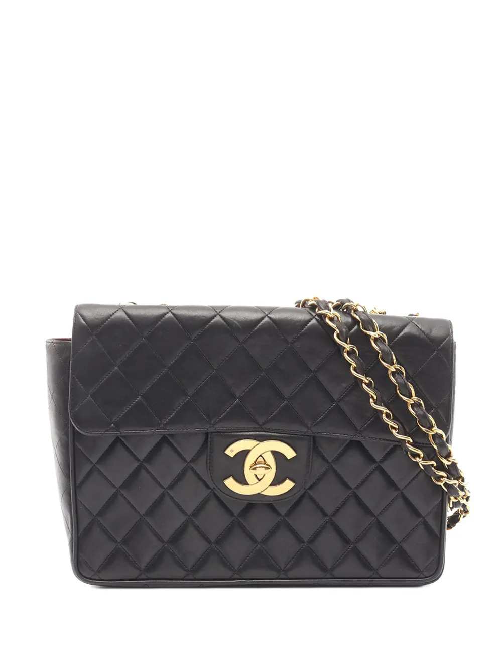 Pre-owned Chanel 1994-1996 Jumbo Xl Classic Lambskin Single Flap Shoulder Bag In Black
