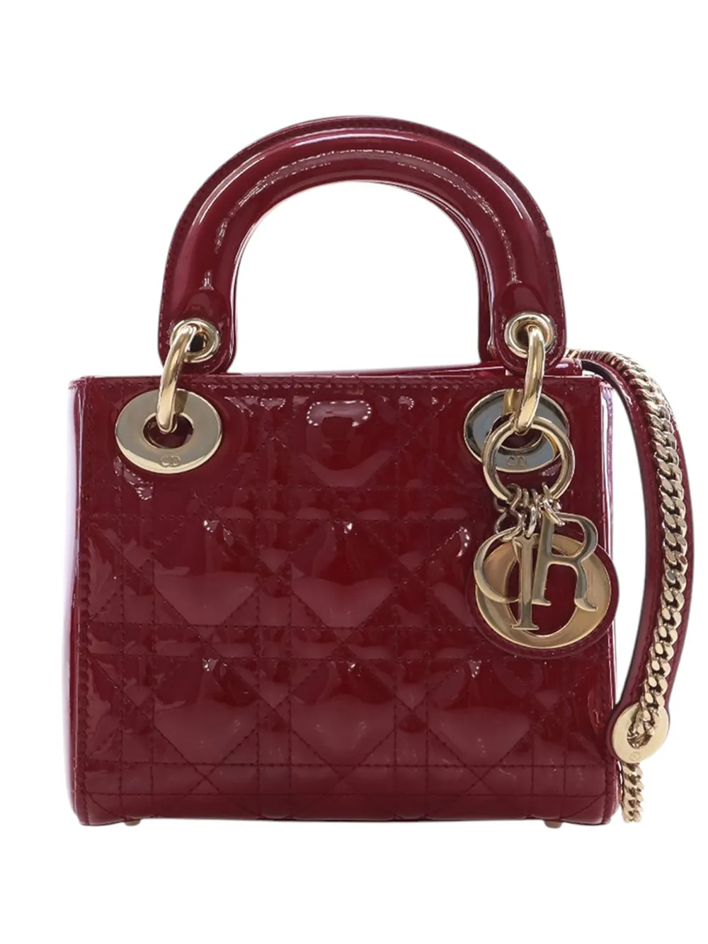 Pre-owned Dior 2000-2026 Mini Patent Cannage Lady  Satchel In Red