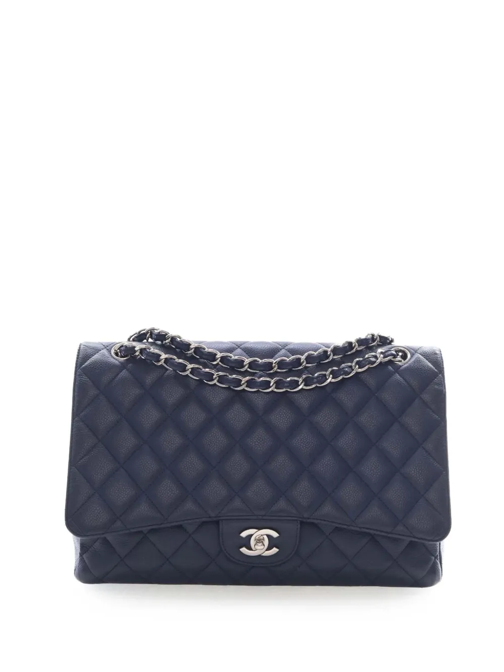 Pre-owned Chanel 2009-2010 Maxi Classic Caviar Double Flap Shoulder Bag In Blue