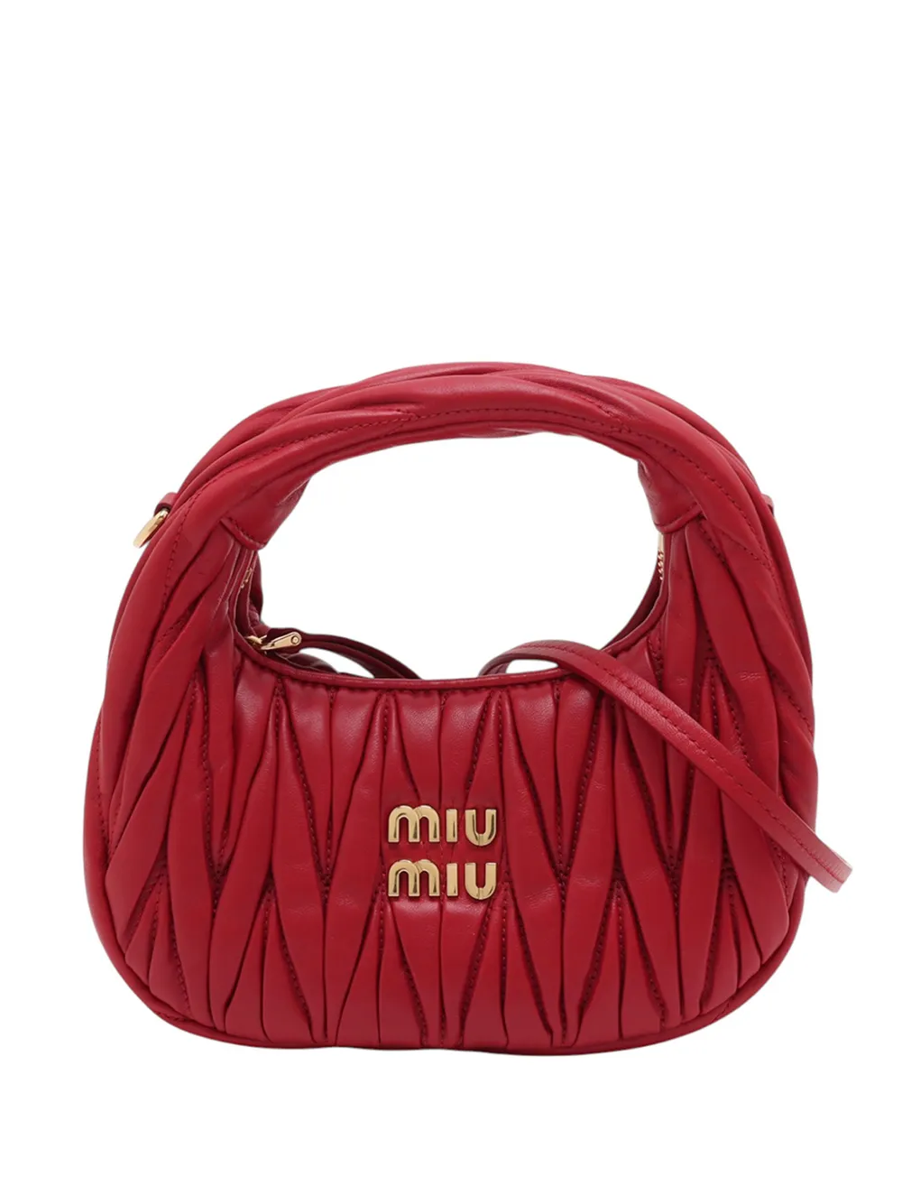 Pre-owned Miu Miu 2021-2026 Mini Matelasse Nappa Wander Hobo Satchel In Red