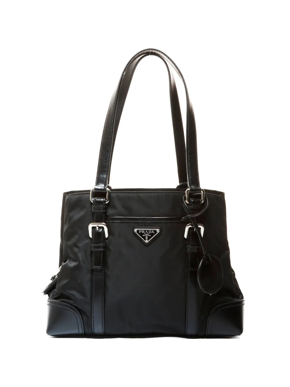 Pre-owned Prada 2004-2006 Tessuto Triangle Logo Shoulder Bag In Black
