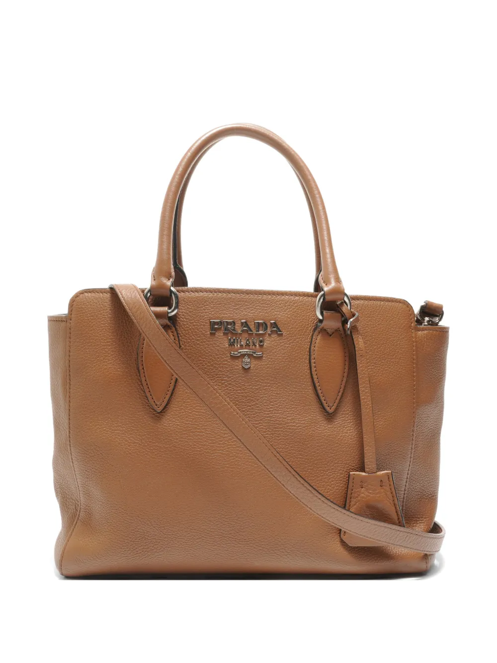 Prada Pre-Owned 2015-2020 Vitello logo-plate bag - Marrone
