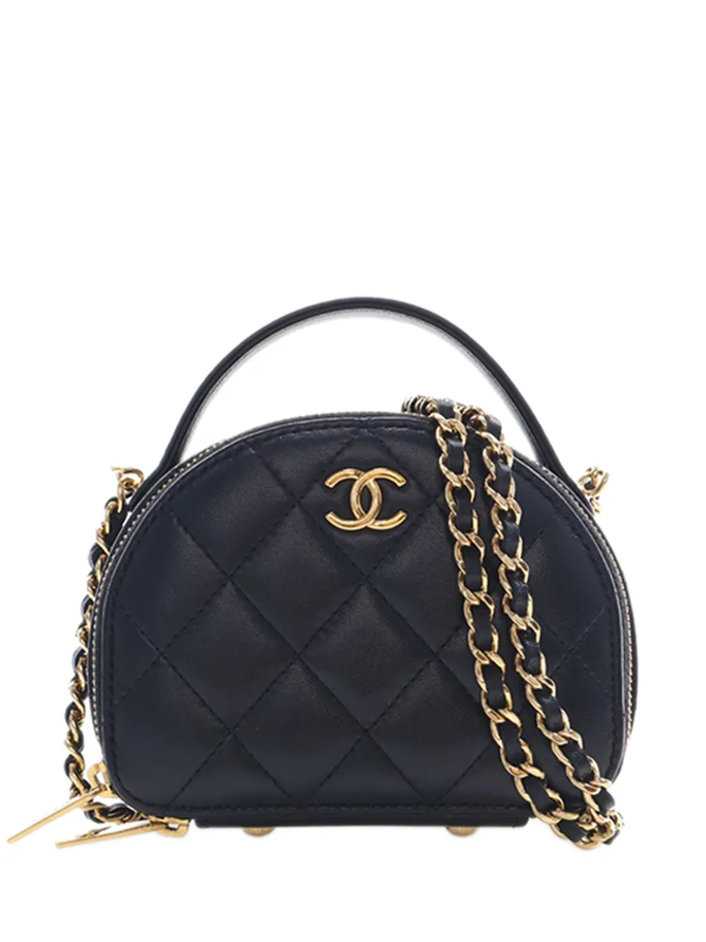 Pre-owned Chanel 2021-2026 Small Quilted Lambskin Chic Riviera Top Handle Vanity Case Satchel In Black