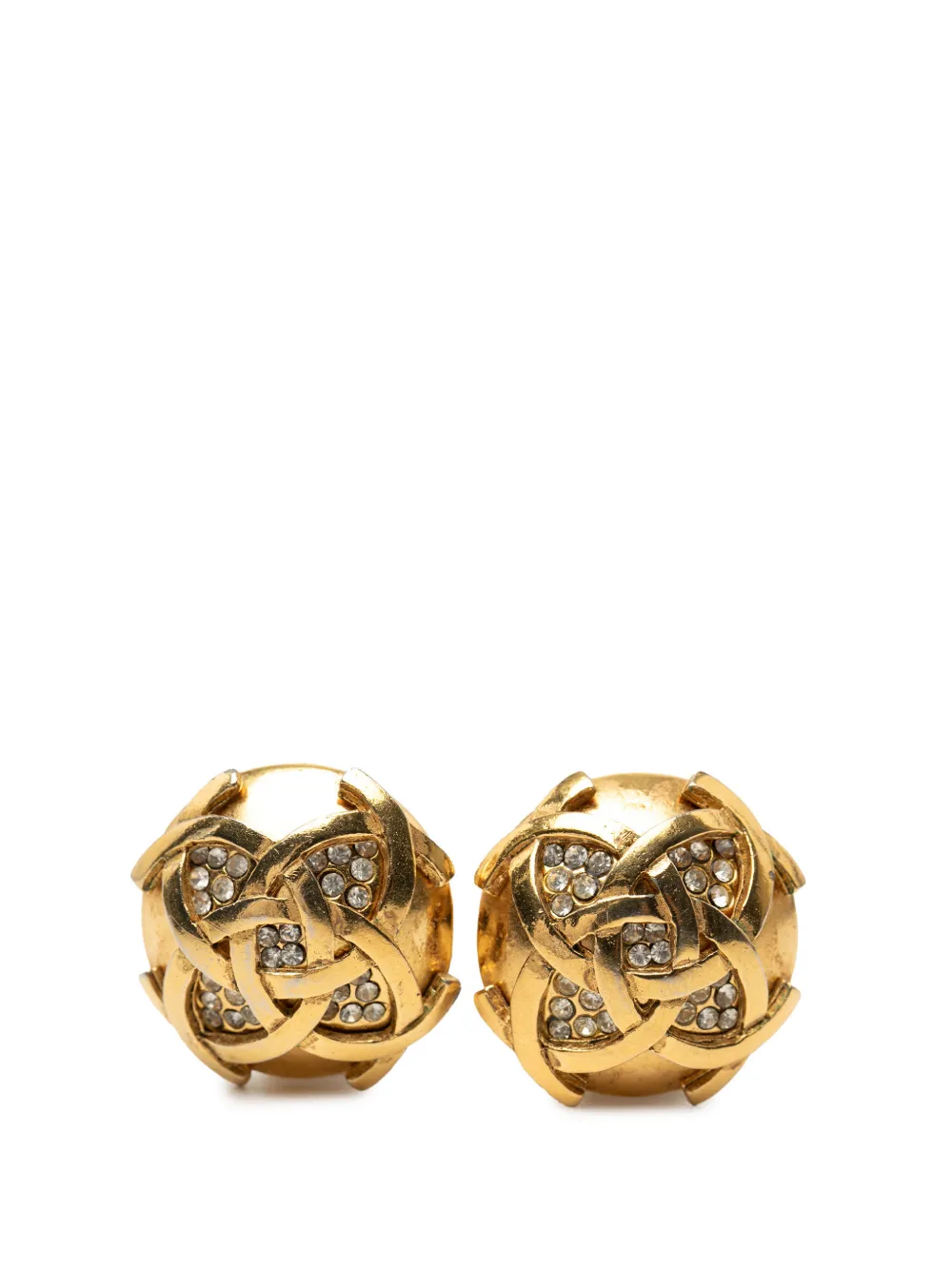 CHANEL Pre-Owned 1980-1990 CC Gold Plated Round Strass Clip On Earrings costume earrings - Oro
